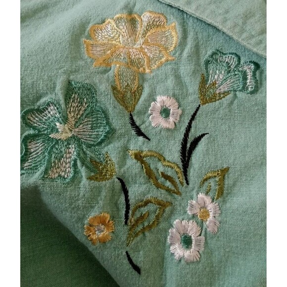 N Touch Jacket Size S AQUA BLUE EMBROIDERED  BEADED FLORAL BUTTON LINEN BLEND - Picture 4 of 9